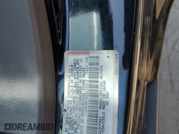 ✅ 2002 Toyota Celica GT • VIN: JTDDR32T020116513 • Lot: 75231274. Listed on Copart with Not provided. Free auction sales archive from the USA and detailed vehicle history report at DreamBid. Image 13.