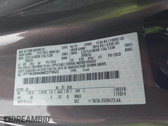 ✅ 2021 Ford F-250 XL • VIN: 1FT7W2BN6MED75823 • Lot: 41604676. Listed on IAAI with 45,565 mi. Free auction sales archive from the USA and detailed vehicle history report at DreamBid. Image 9.