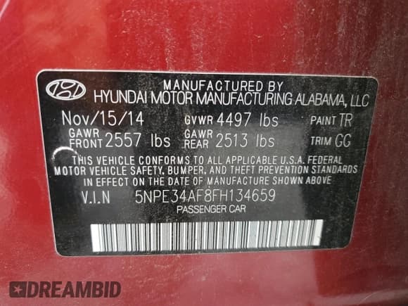 ✅ 2015 Hyundai Sonata Sport • VIN: 5NPE34AF8FH134659 • Lot: 90111295. Listed on Copart with 103,728 mi. Free auction sales archive from the USA and detailed vehicle history report at DreamBid. Image 12.