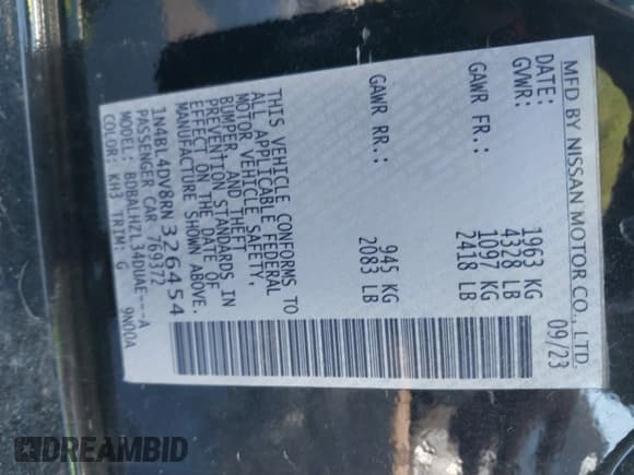 ✅ 2024 Nissan Altima SV • VIN: 1N4BL4DV8RN326454 • Lot: 42228839. Listed on IAAI with 23,227 mi. Free auction sales archive from the USA and detailed vehicle history report at DreamBid. Image 9.