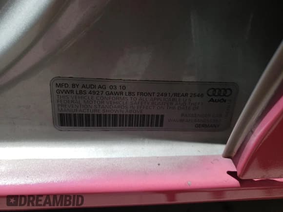 ✅ 2010 Audi A4 Premium • VIN: WAUBFAFL4AN055387 • Lot: 69070495. Wystawiony na Copart z przebiegiem Nie podano. Bezpłatny archiwum sprzedaży aukcyjnych z USA i szczegółowy raport historii pojazdu na DreamBid. Zdjęcie 13.