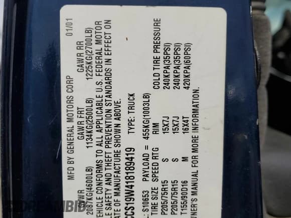 ✅ 2001 Chevrolet S-10 LS • VIN: 1GCCS19W418189419 • Лот: 49445175. Опубликован ранее на Copart с пробегом 108 271 миль. Бесплатный доступ к архиву аукционных продаж из США и подробный отчёт об истории автомобиля на DreamBid. Изображение 12.