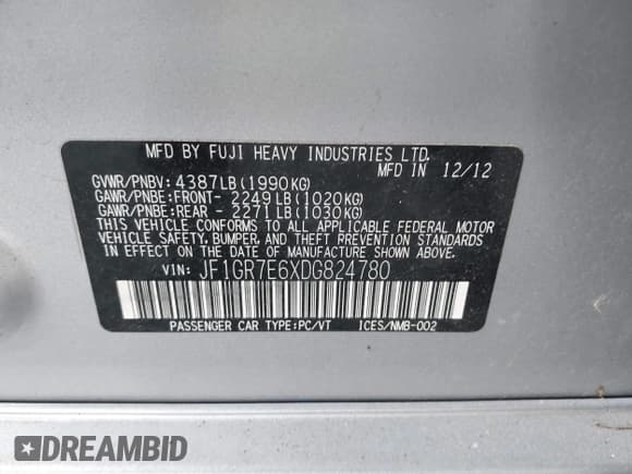 ✅ 2013 Subaru WRX WRX • VIN: JF1GR7E6XDG824780 • Lot: 42447957. Wystawiony na IAAI z przebiegiem 105 198 mil. Bezpłatny archiwum sprzedaży aukcyjnych z USA i szczegółowy raport historii pojazdu na DreamBid. Zdjęcie 9.