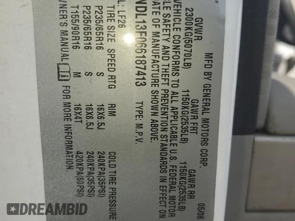 ✅ 2006 Chevrolet Equinox LS • VIN: 2CNDL13F066187413 • Лот: 48906775. Опубликован ранее на Copart с пробегом 167 145 миль. Бесплатный доступ к архиву аукционных продаж из США и подробный отчёт об истории автомобиля на DreamBid. Изображение 16.