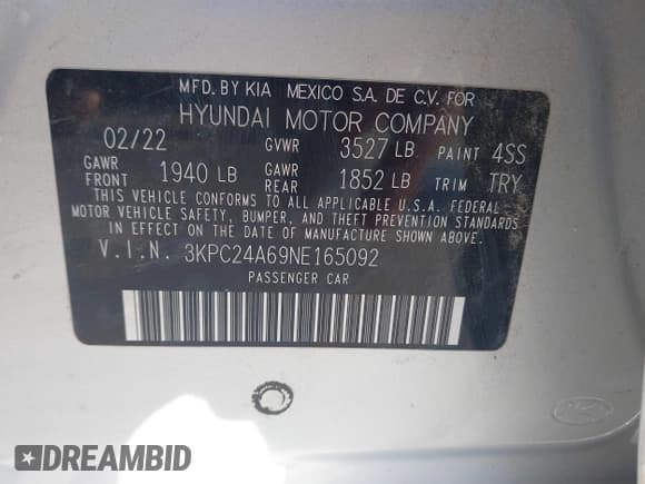 ✅ 2022 Hyundai Accent SE • VIN: 3KPC24A69NE165092 • Лот: 41471915. Опубликован ранее на IAAI с пробегом 110 955 миль. Бесплатный доступ к архиву аукционных продаж из США и подробный отчёт об истории автомобиля на DreamBid. Изображение 9.