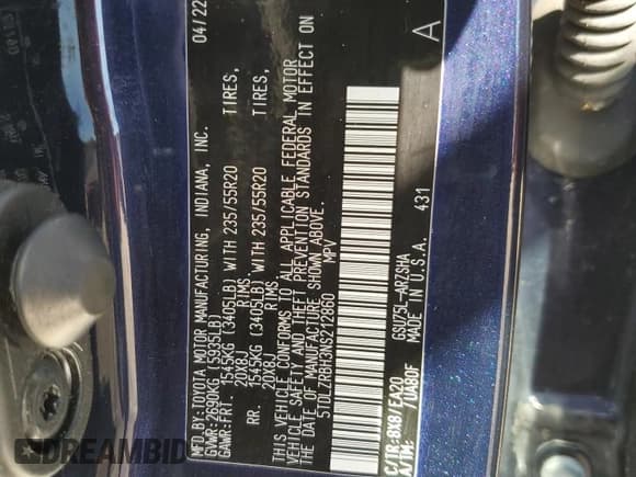 ✅ 2022 Toyota Highlander XSE • VIN: 5TDLZRBH3NS212860 • Lot: 84437745. Listed on Copart with 43,776 mi. Free auction sales archive from the USA and detailed vehicle history report at DreamBid. Image 13.