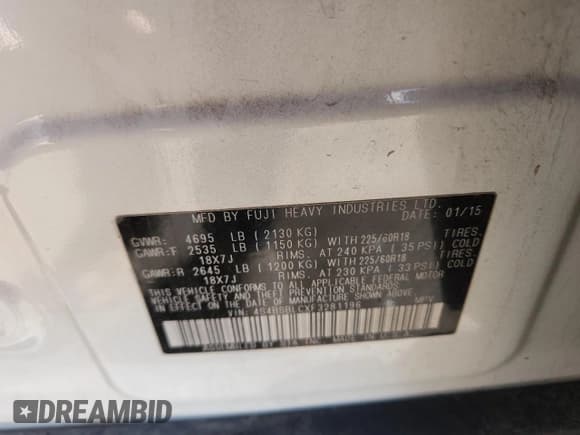 ✅ 2015 Subaru Outback Limited • VIN: 4S4BSBLCXF3281196 • Lot: 90448895. Listed on Copart with 133,269 mi. Free auction sales archive from the USA and detailed vehicle history report at DreamBid. Image 13.