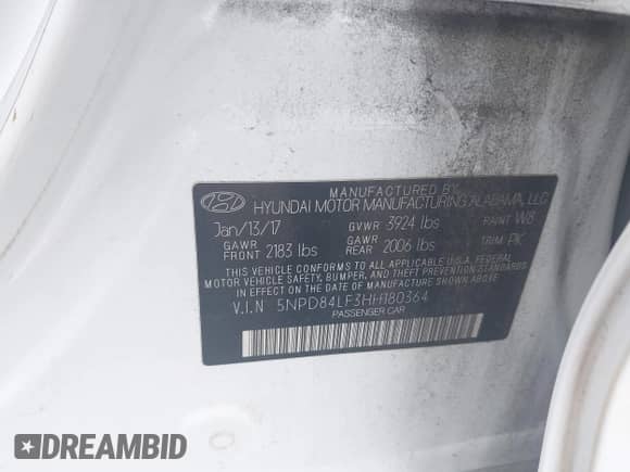 2017 Hyundai Elantra SE z VIN 5NPD84LF3HH180364, wystawiony jako IAAI lot #43339099 z przebiegiem 153 436 mil mil oraz . Historia ofert i sprzedaży dostępna na DreamBid. Obrazek 9.