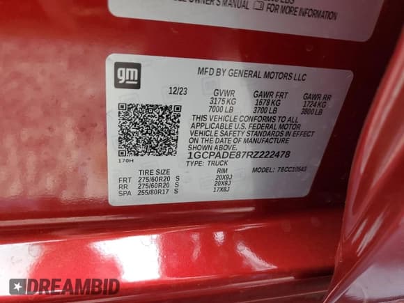 ✅ 2024 Chevrolet Silverado 1500 • VIN: 1GCPADE87RZ222478 • Лот: 80945604. Опубликован ранее на Copart с пробегом Не указан. Бесплатный доступ к архиву аукционных продаж из США и подробный отчёт об истории автомобиля на DreamBid. Изображение 13.