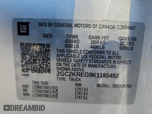 ✅ 2019 Chevrolet Silverado 2500HD Work Truck • VIN: 2GC2KREG9K1185492 • Лот: 81143915. Опубликован ранее на Copart с пробегом 124 233 миль. Бесплатный доступ к архиву аукционных продаж из США и подробный отчёт об истории автомобиля на DreamBid. Изображение 12.