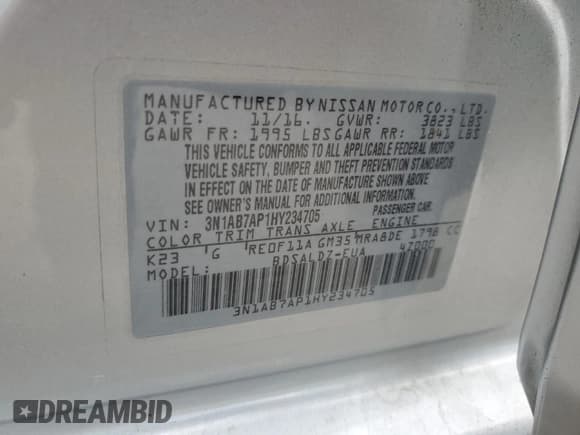 ✅ 2017 Nissan Sentra SV • VIN: 3N1AB7AP1HY234705 • Лот: 65004955. Опубликован ранее на Copart с пробегом 77 365 миль. Бесплатный доступ к архиву аукционных продаж из США и подробный отчёт об истории автомобиля на DreamBid. Изображение 13.