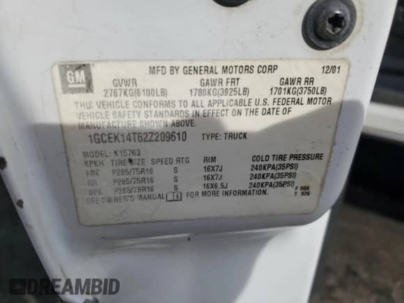 2002 Chevrolet Silverado 1500 LS with VIN 1GCEK14T62Z209610, listed as a Copart auction lot 43331155 with 159,677 mi miles and Salvage title. Bid and sale history available at DreamBid. Image 13.