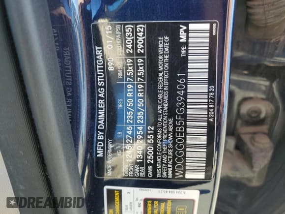 ✅ 2015 Mercedes-Benz GLK 250 • VIN: WDCGG0EB5FG394061 • Лот: 86697725. Опубликован ранее на Copart с пробегом 77 337 миль. Бесплатный доступ к архиву аукционных продаж из США и подробный отчёт об истории автомобиля на DreamBid. Изображение 13.