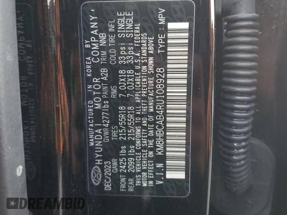 2024 Hyundai Kona SEL с VIN KM8HBCAB4RU108928, выставлен на аукционе Copart как лот 80341784 с пробегом 4 901 миль миль и Списание • Salvage title. История ставок и продаж доступна на DreamBid. Изображение 13.