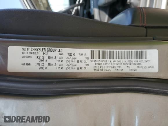 ✅ 2012 Dodge Durango R/T • VIN: 1C4SDJCT3CC286406 • Лот: 80682305. Опубликован ранее на Copart с пробегом 154 941 миль. Бесплатный доступ к архиву аукционных продаж из США и подробный отчёт об истории автомобиля на DreamBid. Изображение 13.