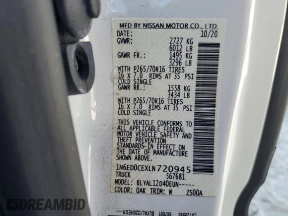 ✅ 2020 Nissan Frontier S • VIN: 1N6ED0CEXLN720945 • Lot: 93216905. Listed on Copart with 14,898 mi. Free auction sales archive from the USA and detailed vehicle history report at DreamBid. Image 13.