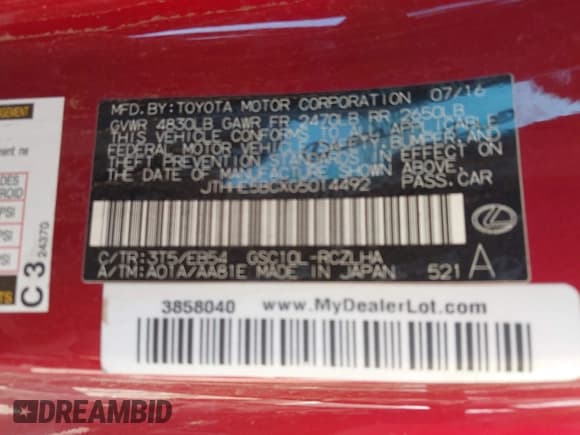 ✅ 2016 Lexus RC 350 F Sport • VIN: JTHHE5BCXG5014492 • Lot: 41950350. Wystawiony na IAAI z przebiegiem 88 271 mil. Bezpłatny archiwum sprzedaży aukcyjnych z USA i szczegółowy raport historii pojazdu na DreamBid. Zdjęcie 9.