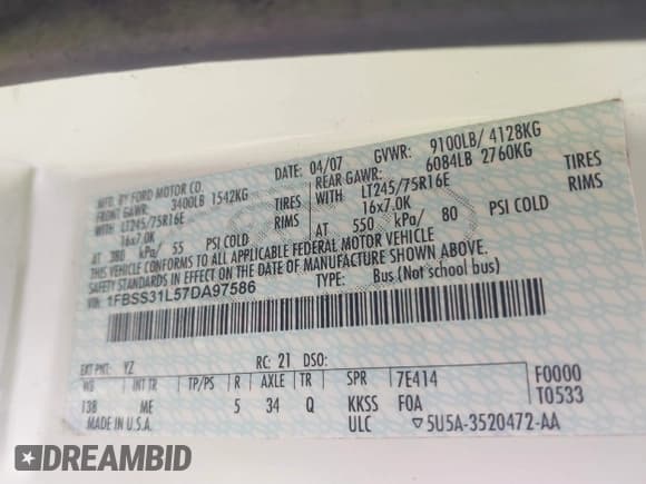 ✅ 2007 Ford Econoline Passenger XL • VIN: 1FBSS31L57DA97586 • Lot: 41716412. Wystawiony na IAAI z przebiegiem 206 233 mil. Bezpłatny archiwum sprzedaży aukcyjnych z USA i szczegółowy raport historii pojazdu na DreamBid. Zdjęcie 9.