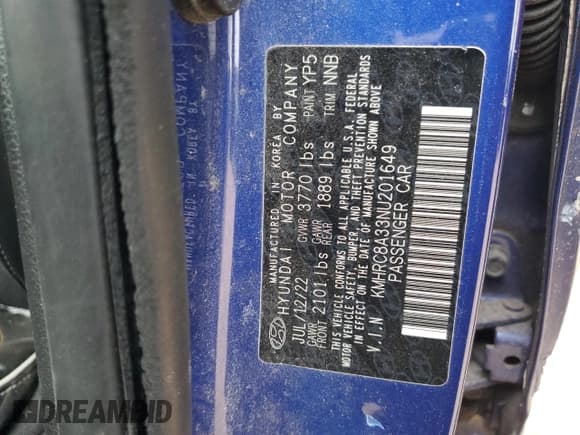 ✅ 2022 Hyundai Venue Limited • VIN: KMHRC8A33NU201649 • Lot: 41525835. Listed on Copart with 100,585 mi. Free auction sales archive from the USA and detailed vehicle history report at DreamBid. Image 12.