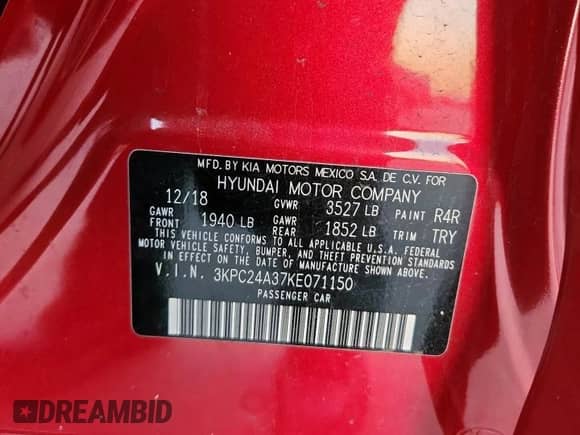 2019 Hyundai Accent SEL с VIN 3KPC24A37KE071150, выставлен на аукционе Copart как лот 81762985 с пробегом 67 262 миль миль и Списание • Salvage title. История ставок и продаж доступна на DreamBid. Изображение 12.