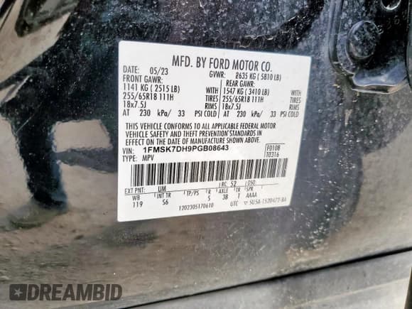 ✅ 2023 Ford Explorer XLT • VIN: 1FMSK7DH9PGB08643 • Lot: 57108005. Wystawiony na Copart z przebiegiem 54 633 mil. Bezpłatny archiwum sprzedaży aukcyjnych z USA i szczegółowy raport historii pojazdu na DreamBid. Zdjęcie 13.