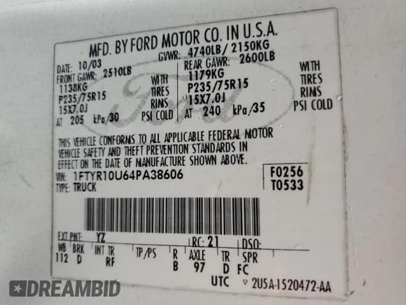 ✅ 2004 Ford Ranger XL • VIN: 1FTYR10U64PA38606 • Lot: 82102275. Wystawiony na Copart z przebiegiem Nie podano. Bezpłatny archiwum sprzedaży aukcyjnych z USA i szczegółowy raport historii pojazdu na DreamBid. Zdjęcie 12.