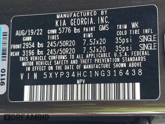 ✅ 2022 Kia Telluride EX • VIN: 5XYP34HC1NG316438 • Lot: 42508673. Wystawiony na IAAI z przebiegiem 96 553 mil. Bezpłatny archiwum sprzedaży aukcyjnych z USA i szczegółowy raport historii pojazdu na DreamBid. Zdjęcie 9.