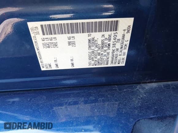 ✅ 2017 Nissan Maxima S • VIN: 1N4AA6AP8HC385405 • Lot: 42112399. Listed on IAAI with 99,286 mi. Free auction sales archive from the USA and detailed vehicle history report at DreamBid. Image 9.