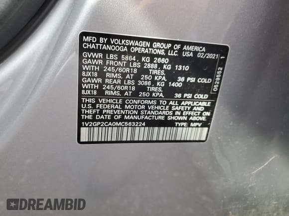 ✅ 2021 Volkswagen Atlas S • VIN: 1V2GP2CA0MC563224 • Lot: 87438774. Wystawiony na Copart z przebiegiem 48 407 mil. Bezpłatny archiwum sprzedaży aukcyjnych z USA i szczegółowy raport historii pojazdu na DreamBid. Zdjęcie 13.