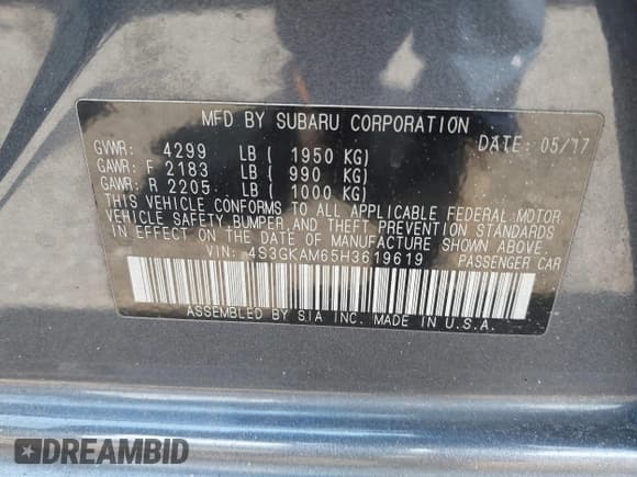 ✅ 2017 Subaru Impreza Special Sports • VIN: 4S3GKAM65H3619619 • Lot: 42682256. Listed on IAAI with 140,346 mi. Free auction sales archive from the USA and detailed vehicle history report at DreamBid. Image 9.