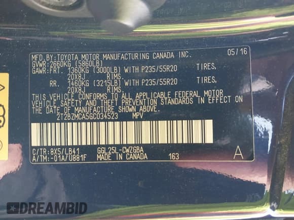 ✅ 2016 Lexus RX 350 • VIN: 2T2BZMCA5GC034523 • Lot: 43229722. Listed on IAAI with 92,515 mi. Free auction sales archive from the USA and detailed vehicle history report at DreamBid. Image 9.