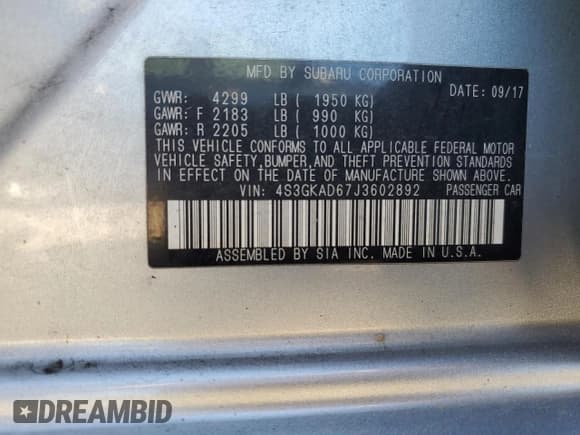 ✅ 2018 Subaru Impreza Premium • VIN: 4S3GKAD67J3602892 • Lot: 86703855. Listed on Copart with 44,767 mi. Free auction sales archive from the USA and detailed vehicle history report at DreamBid. Image 12.