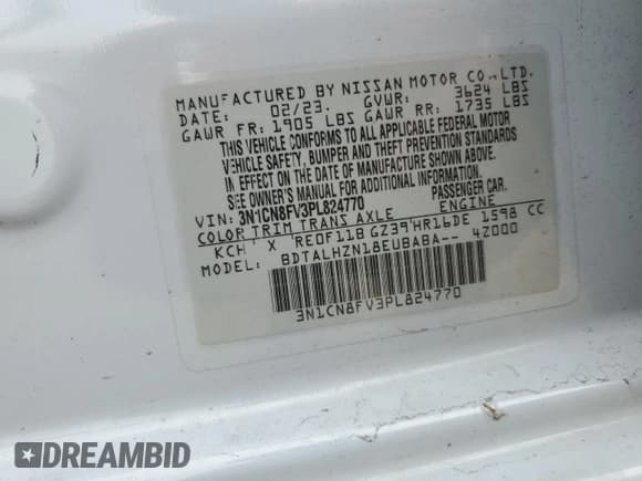 ✅ 2023 Nissan Versa SR • VIN: 3N1CN8FV3PL824770 • Lot: 68062445. Wystawiony na Copart z przebiegiem 69 630 mil. Bezpłatny archiwum sprzedaży aukcyjnych z USA i szczegółowy raport historii pojazdu na DreamBid. Zdjęcie 12.