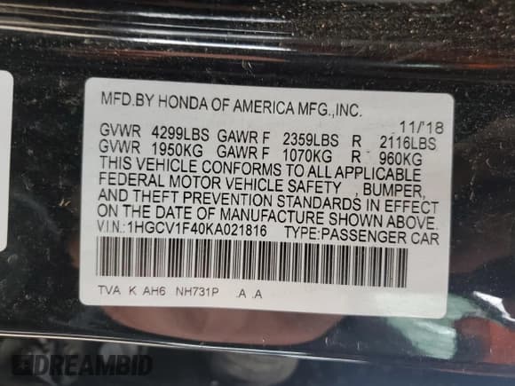 ✅ 2019 Honda Accord EX • VIN: 1HGCV1F40KA021816 • Lot: 57883645. Listed on Copart with 51,241 mi. Free auction sales archive from the USA and detailed vehicle history report at DreamBid. Image 12.