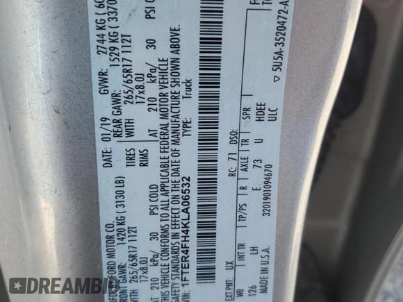 ✅ 2019 Ford Ranger Lariat • VIN: 1FTER4FH4KLA06532 • Lot: 86487015. Listed on Copart with 96,599 mi. Free auction sales archive from the USA and detailed vehicle history report at DreamBid. Image 13.