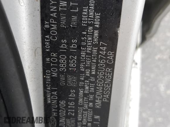 ✅ 2006 Hyundai Elantra GLS • VIN: KMHDN46D96U367447 • Lot: 84086324. Wystawiony na Copart z przebiegiem 109 738 mil. Bezpłatny archiwum sprzedaży aukcyjnych z USA i szczegółowy raport historii pojazdu na DreamBid. Zdjęcie 12.