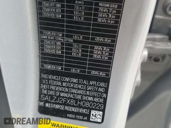 ✅ 2020 Land Rover Range Rover Evoque S • VIN: SALZJ2FX8LH080229 • Lot: 82319445. Listed on Copart with 49,815 mi. Free auction sales archive from the USA and detailed vehicle history report at DreamBid. Image 13.