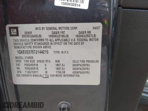 ✅ 2007 GMC Acadia SLT • VIN: 1GKEV23767J144219 • Lot: 42944291. Wystawiony na IAAI z przebiegiem 195 009 mil. Bezpłatny archiwum sprzedaży aukcyjnych z USA i szczegółowy raport historii pojazdu na DreamBid. Zdjęcie 9.