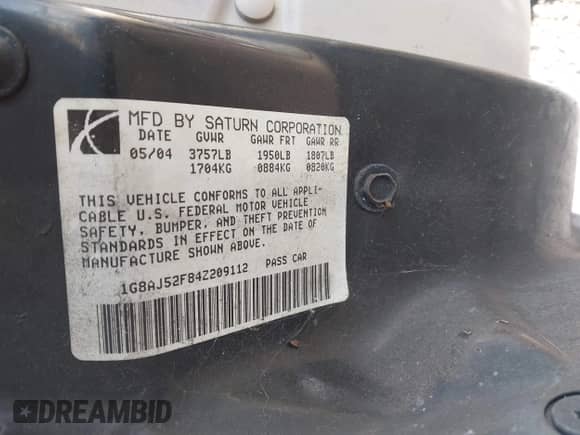 2004 Saturn ION ION 2 z VIN 1G8AJ52F84Z209112, wystawiony jako IAAI lot #42907504 z przebiegiem 112 410 mil mil oraz . Historia ofert i sprzedaży dostępna na DreamBid. Obrazek 9.