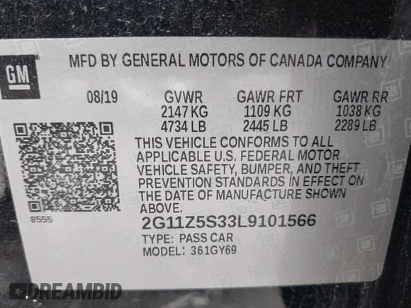 ✅ 2020 Chevrolet Impala LT • VIN: 2G11Z5S33L9101566 • Лот: 39503063. Опубликован ранее на IAAI с пробегом 102 328 миль. Бесплатный доступ к архиву аукционных продаж из США и подробный отчёт об истории автомобиля на DreamBid. Изображение 9.