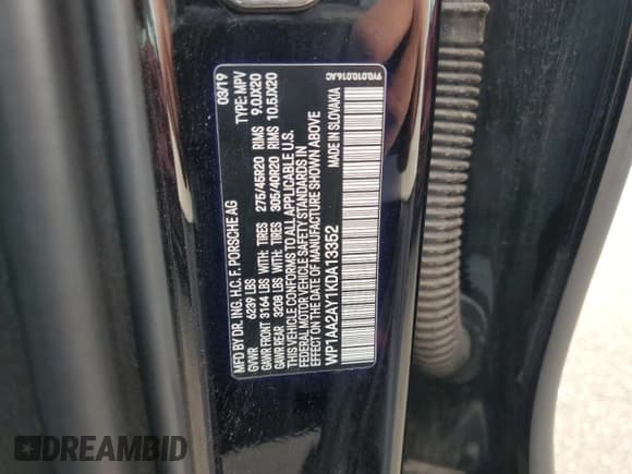 ✅ 2019 Porsche Cayenne • VIN: WP1AA2AY1KDA13352 • Lot: 86834355. Wystawiony na Copart z przebiegiem 65 314 mil. Bezpłatny archiwum sprzedaży aukcyjnych z USA i szczegółowy raport historii pojazdu na DreamBid. Zdjęcie 13.