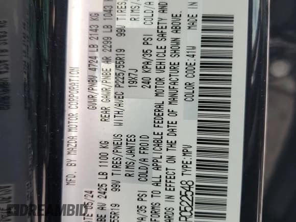 ✅ 2024 Mazda CX-5 S Premium Plus • VIN: JM3KFBEL1R0522548 • Лот: 85193055. Опубликован ранее на Copart с пробегом 29 227 миль. Бесплатный доступ к архиву аукционных продаж из США и подробный отчёт об истории автомобиля на DreamBid. Изображение 13.