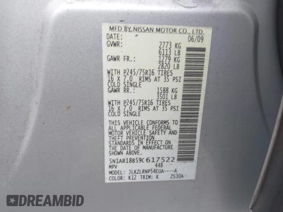 ✅ 2009 Nissan Pathfinder SE • VIN: 5N1AR18B59C617522 • Лот: 42951295. Опубликован ранее на IAAI с пробегом 87 793 миль. Бесплатный доступ к архиву аукционных продаж из США и подробный отчёт об истории автомобиля на DreamBid. Изображение 9.