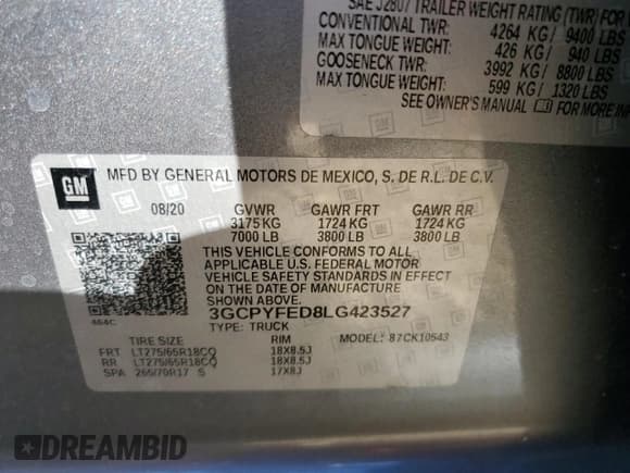 ✅ 2020 Chevrolet Silverado 1500 LT Trail Boss • VIN: 3GCPYFED8LG423527 • Lot: 76617514. Wystawiony na Copart z przebiegiem 33 896 mil. Bezpłatny archiwum sprzedaży aukcyjnych z USA i szczegółowy raport historii pojazdu na DreamBid. Zdjęcie 14.