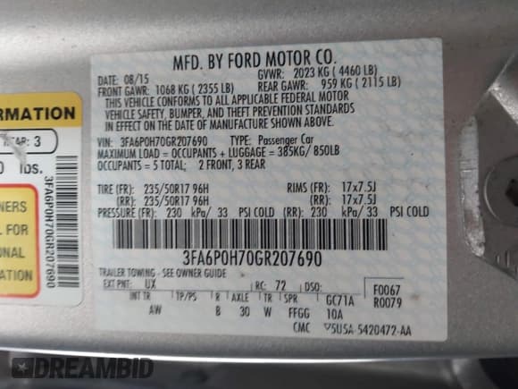 ✅ 2016 Ford Fusion SE • VIN: 3FA6P0H70GR207690 • Лот: 43729367. Опубликован ранее на IAAI с пробегом 173 746 миль. Бесплатный доступ к архиву аукционных продаж из США и подробный отчёт об истории автомобиля на DreamBid. Изображение 9.