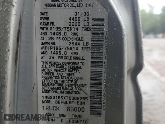 ✅ 1996 Nissan Frontier XE • VIN: 1N6SD16SXTC308255 • Лот: 53027865. Опубликован ранее на Copart с пробегом 299 424 миль. Бесплатный доступ к архиву аукционных продаж из США и подробный отчёт об истории автомобиля на DreamBid. Изображение 12.