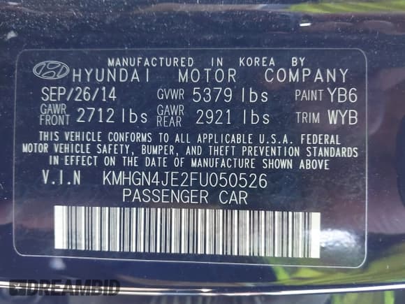 ✅ 2015 Hyundai Genesis 3.8L • VIN: KMHGN4JE2FU050526 • Лот: 43482271. Опубликован ранее на IAAI с пробегом 112 304 миль. Бесплатный доступ к архиву аукционных продаж из США и подробный отчёт об истории автомобиля на DreamBid. Изображение 9.