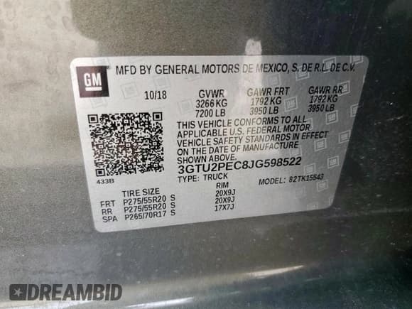 ✅ 2018 GMC Sierra 1500 Denali • VIN: 3GTU2PEC8JG598522 • Лот: 58838995. Опубликован ранее на Copart с пробегом 84 019 миль. Бесплатный доступ к архиву аукционных продаж из США и подробный отчёт об истории автомобиля на DreamBid. Изображение 12.