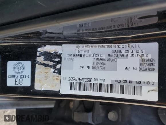 ✅ 2019 Mazda 3 Preferred • VIN: 3MZBPADM5KM103998 • Lot: 81565075. Listed on Copart with 281,896 mi. Free auction sales archive from the USA and detailed vehicle history report at DreamBid. Image 13.