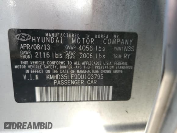 ✅ 2013 Hyundai Elantra • VIN: KMHD35LE9DU103795 • Lot: 87082285. Listed on Copart with 70,325 mi. Free auction sales archive from the USA and detailed vehicle history report at DreamBid. Image 12.